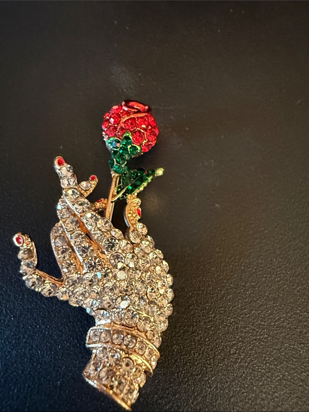 Rose in Hand Brooch Gold and Red